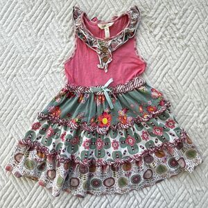 Matilda Jane Girls Size 4 Pink Floral Tiered Ruffle Knit Dress Boho